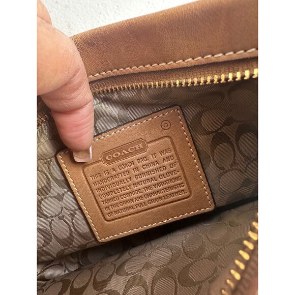 Vintage Y2K Coach 9844 Cognac Leather Brass Tag Mini Hobo Demi Baguette Bag - Picture 7 of 8